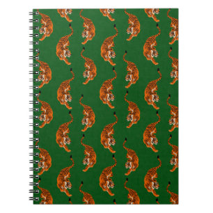 Cuaderno Patrón de tigres con fondo verde