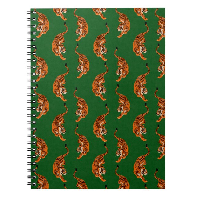 Cuaderno Patrón de tigres con fondo verde (Frente)