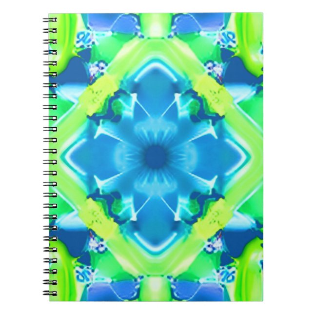 Cuaderno Patrón de tinte azul cobalto y verde limón (Frente)