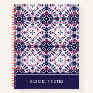 Cuaderno Patrón de tinte azul y rojo Añadir su nombre