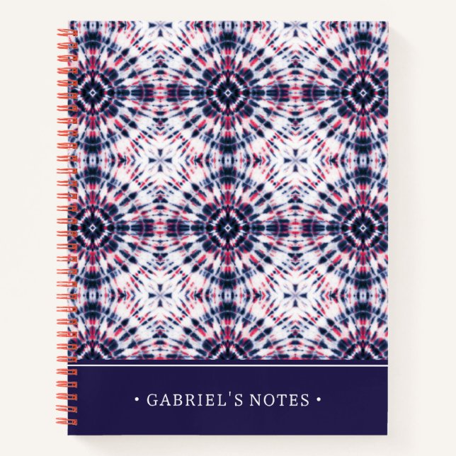 Cuaderno Patrón de tinte azul y rojo | Añadir su nombre (Anverso)