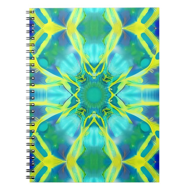Cuaderno Patrón de tinte de cola azul cobalto y amarillo (Frente)