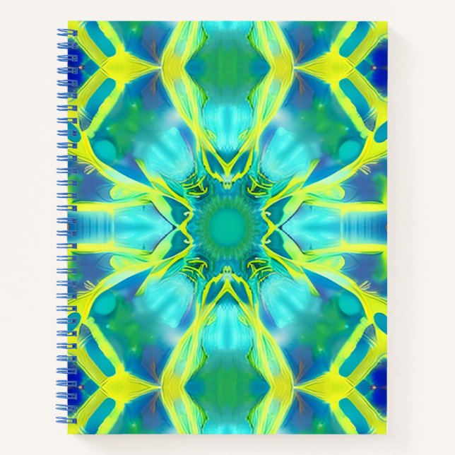 Cuaderno Patrón de tinte de cola azul cobalto y amarillo (Anverso)