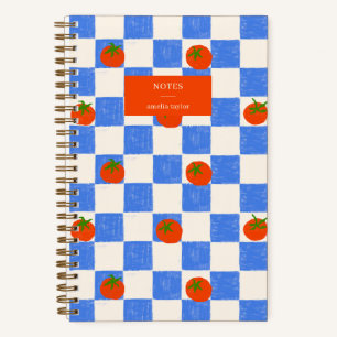 Cuaderno Patrón de tomate de cuadros azules con nombre pers
