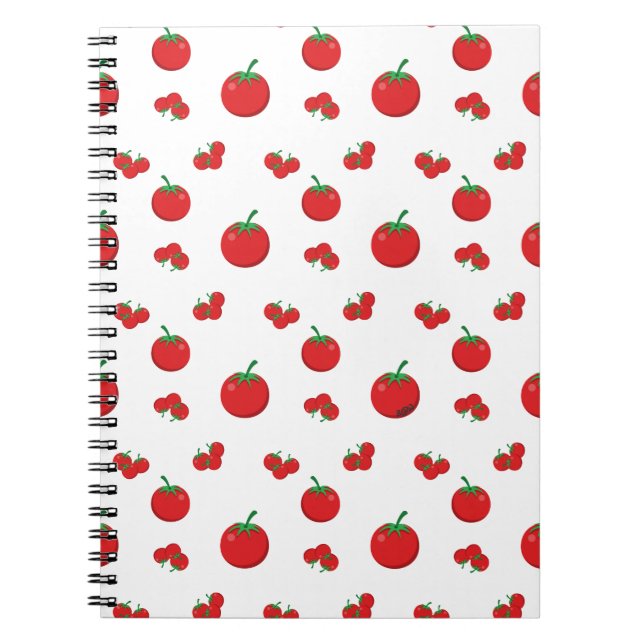 Cuaderno Patrón de Tomates Rojos sobre Blanco (Frente)
