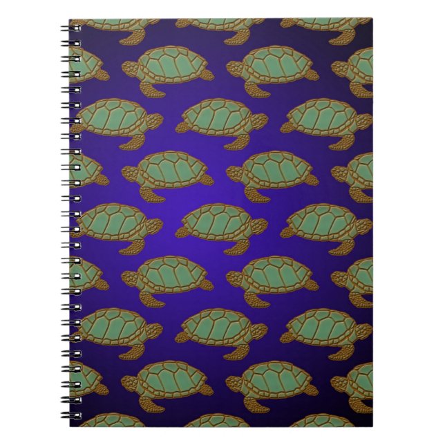 Cuaderno Patrón de tortuga del mar Verde sobre azul (Frente)