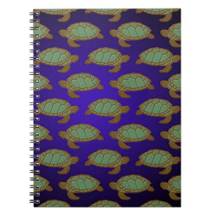 Cuaderno Patrón de Tortuga Marina Verde sobre Azul