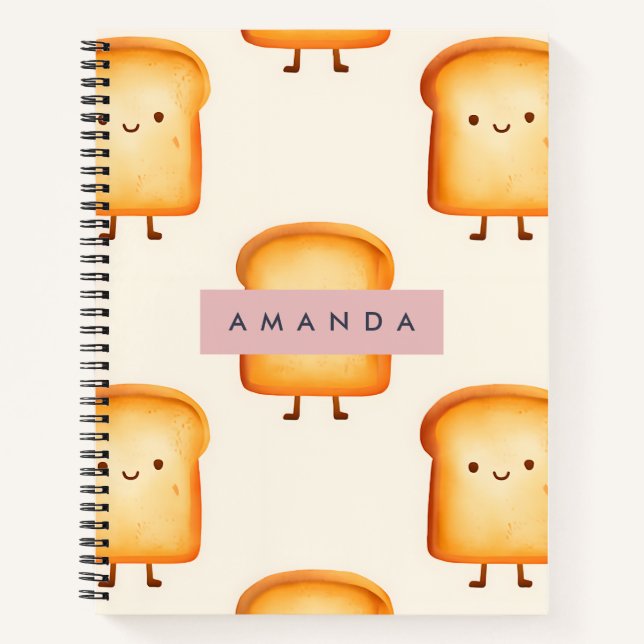 Cuaderno Patrón de tostadas sonrientes Pastel Cute Personal (Anverso)