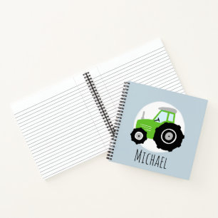 Cuaderno Patrón de Tractor Verde del niño y escuela de nomb
