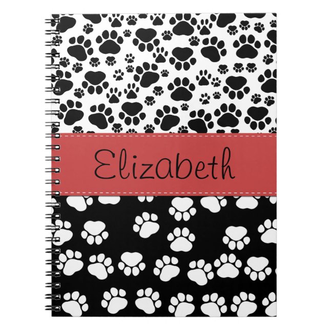 Cuaderno Patrón de traza, garras de perro, negro y blanco,  (Frente)