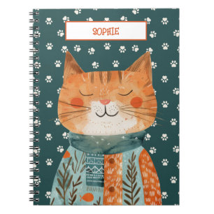Cuaderno Patrón de trazos de gatos recortados en nombre per
