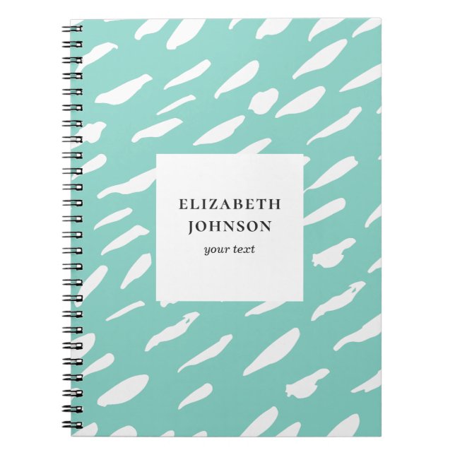 Cuaderno Patrón de trazos de pincel verde azulado de menta. (Frente)