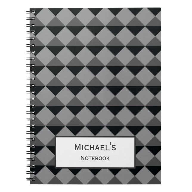 Cuaderno Patrón de triángulo de diamante moderno gris negro (Frente)