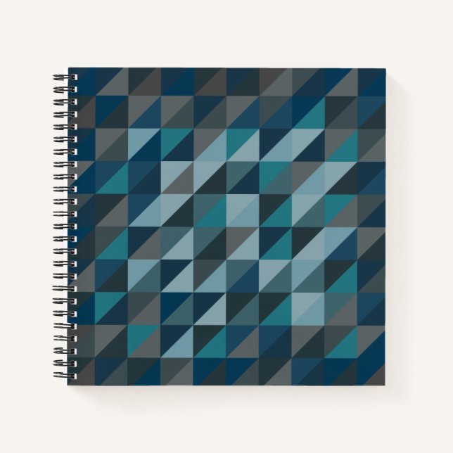 Cuaderno Patrón de triángulo geométrico en azul y gris (Anverso)
