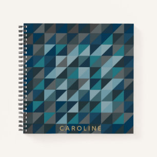 Cuaderno Patrón de triángulo geométrico Verde azulado azul