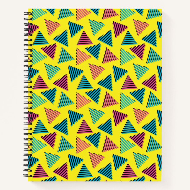 Cuaderno Patrón de triángulos amarillos retro de neón de 80 (Anverso)