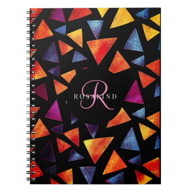 Cuaderno Patrón de triángulos coloridos elegantes con monog (Frente)