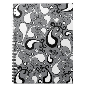 Cuaderno Patrón de Tulip Paisley gris y blanco abstracto