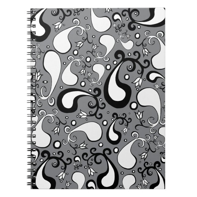 Cuaderno Patrón de Tulip Paisley gris y blanco abstracto (Frente)