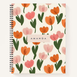 Cuaderno Patrón de tulipán de manantial cúbico personalizad