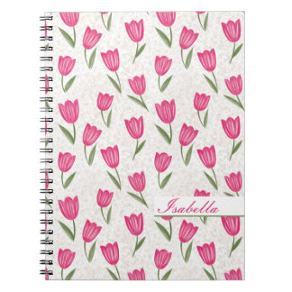 Cuaderno Patrón de tulipitos rosados personalizado