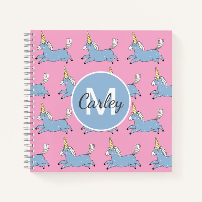 Cuaderno Patrón de Unicornio Adorable Rosa Personalizado (Anverso)