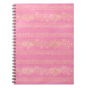 Cuaderno Patrón de unicornio bohemio rosa y dorado