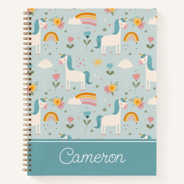 Cuaderno Patrón de Unicornio de arcoiris pastel (Anverso)