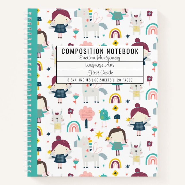 Cuaderno Patrón de unicornio de hadas (Anverso)