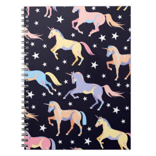 Cuaderno Patrón de unicornio oscuro. Unicornio y estrella d