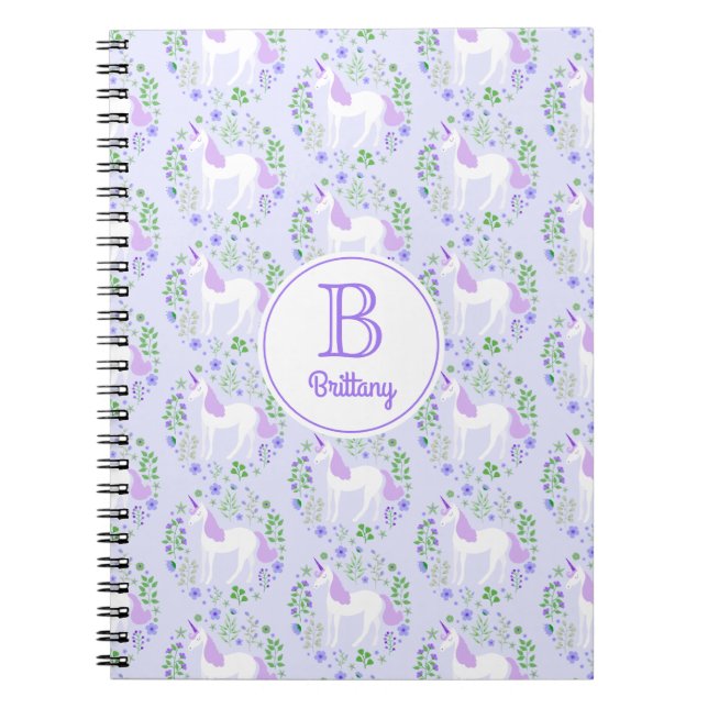 Cuaderno Patrón de unicornio púrpura suave personalizado (Frente)