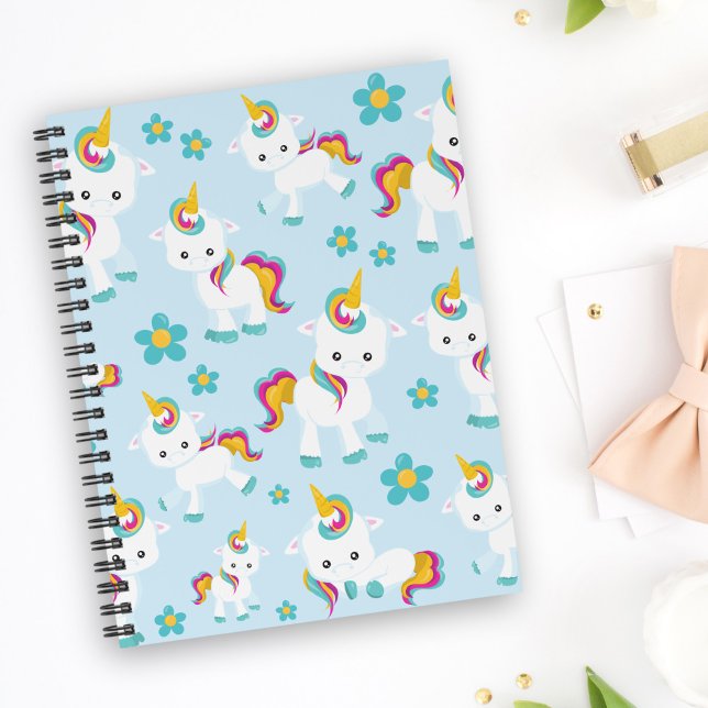 Cuaderno Patrón De Unicornios, Unicornios Cutos, Flores (Subido por el creador)