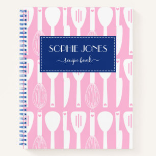 Cuaderno Patrón de Utensilios de cocina de color azul rosad