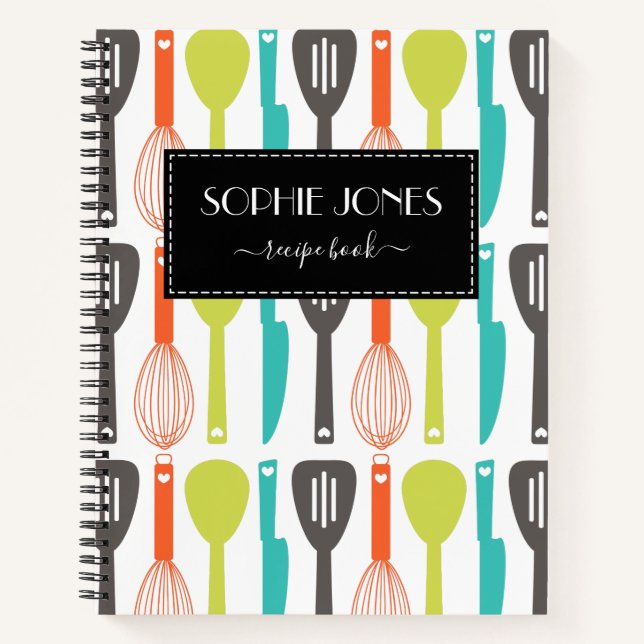 Cuaderno Patrón de utensilios de cocina retro (Anverso)