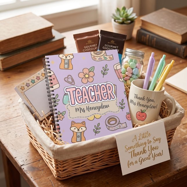 Cuaderno Patrón de útiles escolares de maestro morado (Subido por el creador)