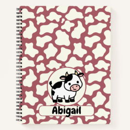 Cuaderno Patrón de vaca en blanco sobre rojo con vaca y nom