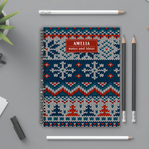 Cuaderno Patrón de vacaciones rojo y blanco moderno Nombre