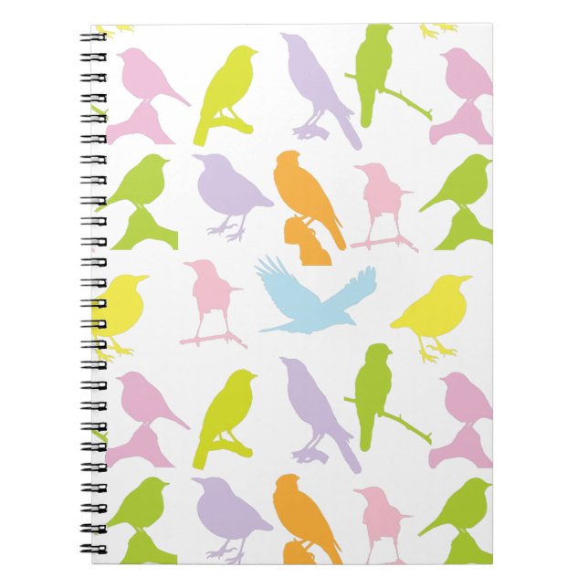 Cuaderno Patrón de variedad de aves color pastel (Frente)