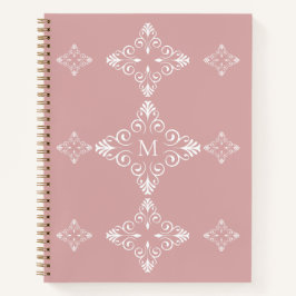 Cuaderno Patrón de vector de monograma personalizado rosa p