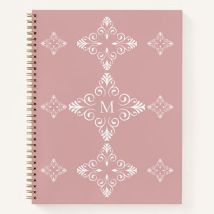 Cuaderno Patrón de vector de monograma personalizado rosa p