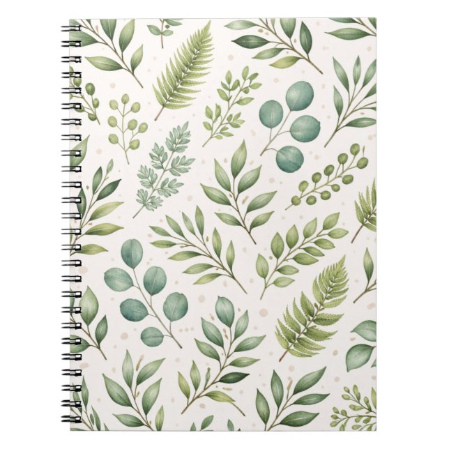 Cuaderno Patrón de Vegetación al Acuarela | Hojas Botánicas (Frente)