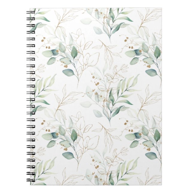 Cuaderno Patrón de vegetación floral Mint Green Pastel (Frente)