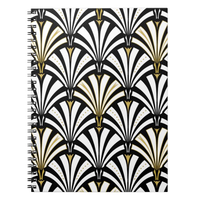 Cuaderno Patrón de ventilador Art Deco - blanco y negro (Frente)