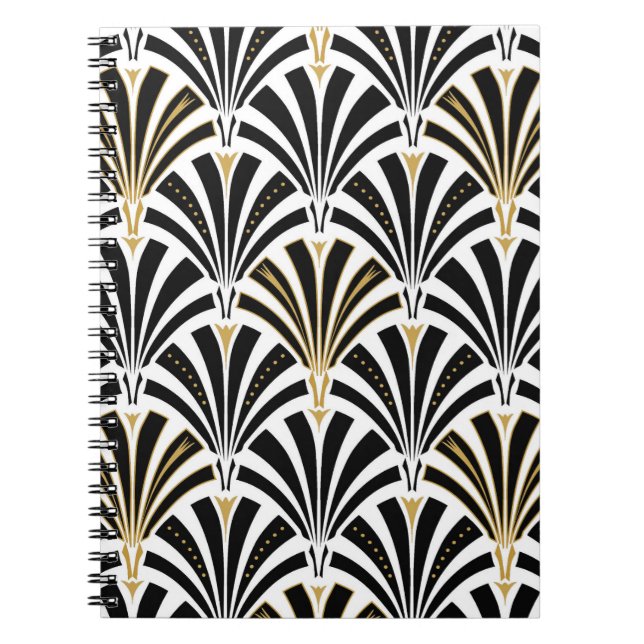 Cuaderno Patrón de ventilador Art Deco - blanco y negro (Frente)