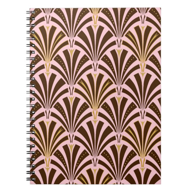 Cuaderno Patrón de ventilador Art Decó - chocolate en rosa (Frente)