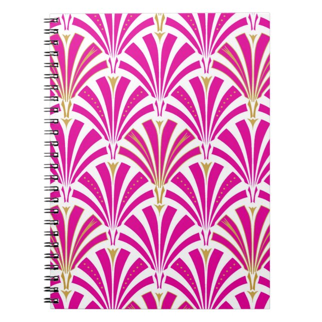 Cuaderno Patrón de ventilador Art Decó - rosa fucsia (Frente)