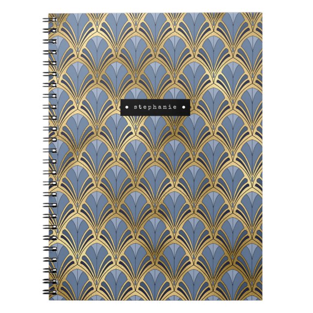Cuaderno Patrón de ventilador de Art Deco personalizado Oro (Frente)