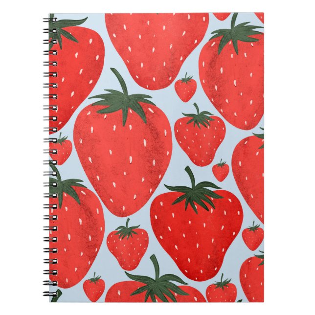 Cuaderno Patrón de verano con fresas aisladas en la luz (Frente)