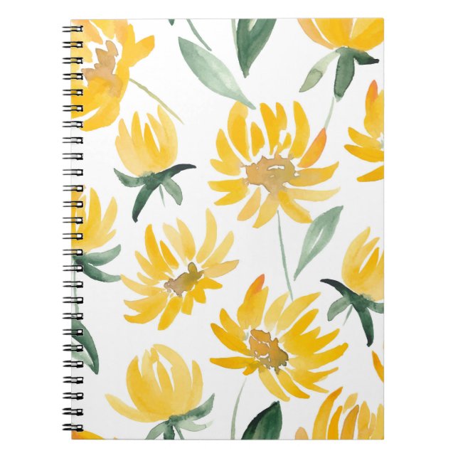 Cuaderno Patrón de verano de hojas de flores amarillas (Frente)