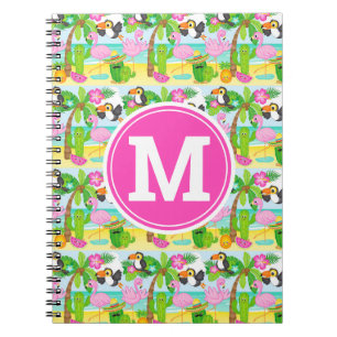 Cuaderno Patrón de verano tropical de tucán y flamenco